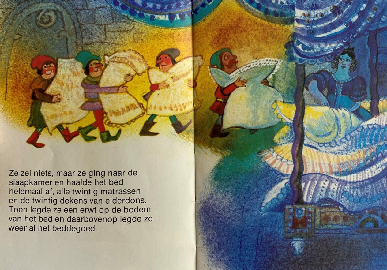 Geïllustreerd fragment De prinses op de erwt van Hans Christian Andersen